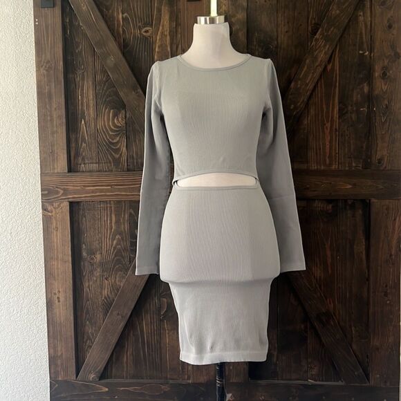 Cut Out Waist Bodycon Dress Long Sleeve Mini Hourglass Shape Wear Dress - Picture 3 of 9